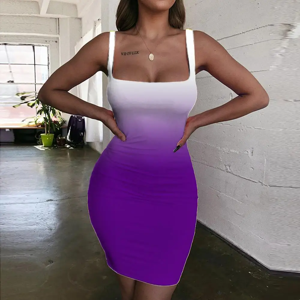 

SOMEPET Gradient Dresses Women Colour 3d Print Solid Color Ladies Dresses Purple Sundress Womens Clothing Mini Evening Vintage