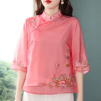 traditional chinese blouse women embroidery flower cheongsam tops vintage qipao shirt classic slim tang clothes chinese top