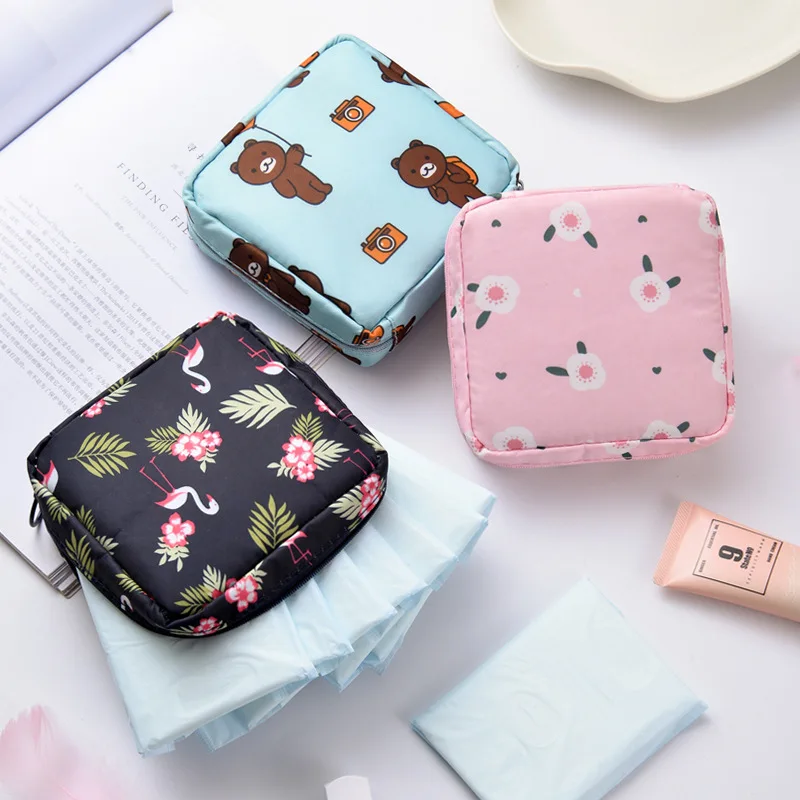 

Mini Cartoon Sanitary Pad Storage Bag Small Ladies Cosmetic Bag Portable Girls Lipstick Coin Sanitary Bags For Girls Women
