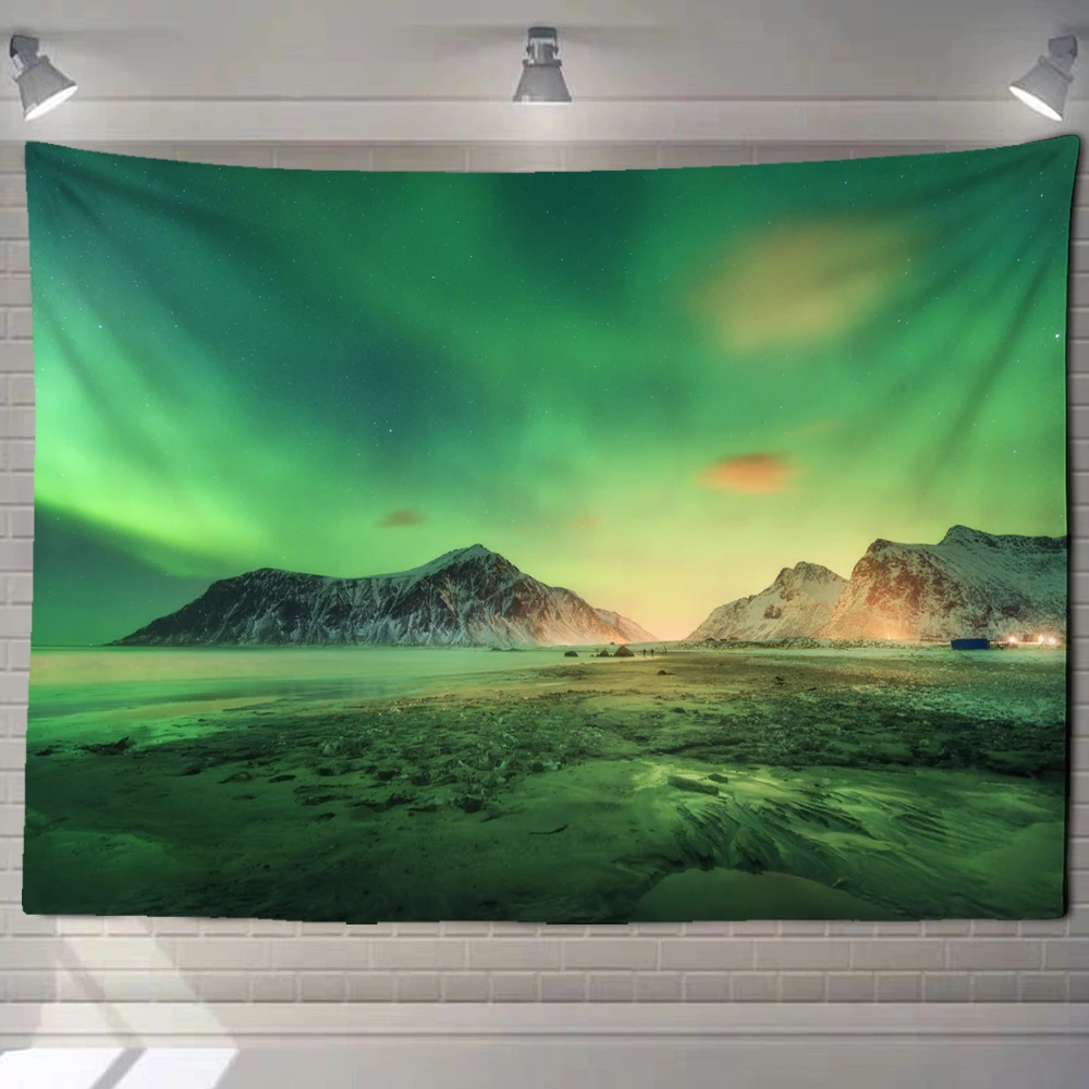 

Universe Galaxy Beautiful Aurora Moon Under The Night Sky Printed Background Tapestry Wall Decoration Cloth Bohemian Hippie