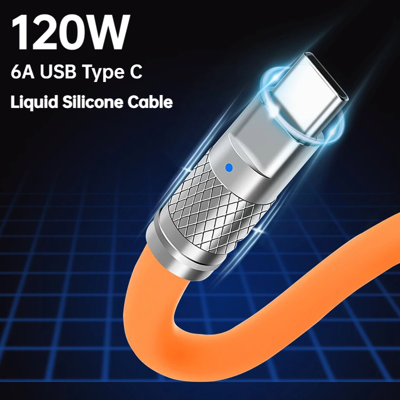 

Супербыстрый зарядный кабель USB Type-C, 120 Вт, 6 А, 1 м, кабель USB Type-C из жидкого силикона для быстрой зарядки, USB-кабель для Xiaomi, Huawei, Samsung