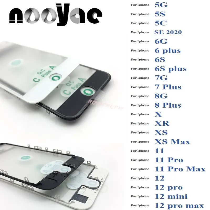 

Для iPhone 5 5S 6 6S 7 8 11 12 Plus Pro X XR XS Max Мини сенсорный экран ЖК-дисплей стекло дигитайзер объектив + OCA металлическая рамка