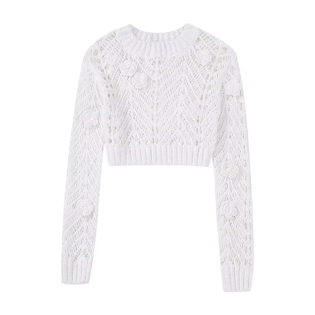 

Women 2023 Fashion Spring Casual Knitted Sweater Vintage Round Collar Long Sleeve Female Pullovers Chic Tops