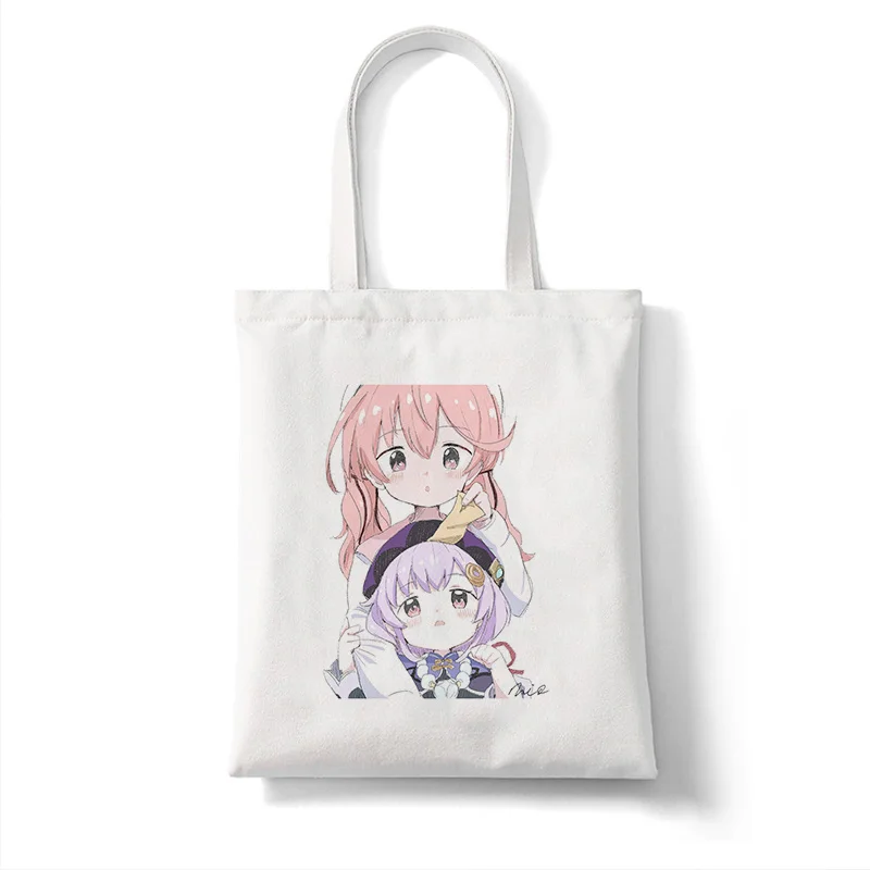 

Canvas Shopper Beach Bag Tote Shoulder Bags Reusable White Hand Bags Women Genshin Game Aesthetic Art Vintage Casual Cloth Bag
