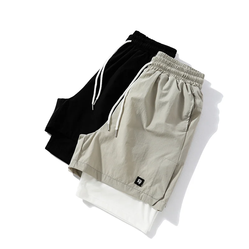 2023 Summer New American Fake Two Piece Basketball Shorts Men's Training Fitness Sports Running Pants Half Pants