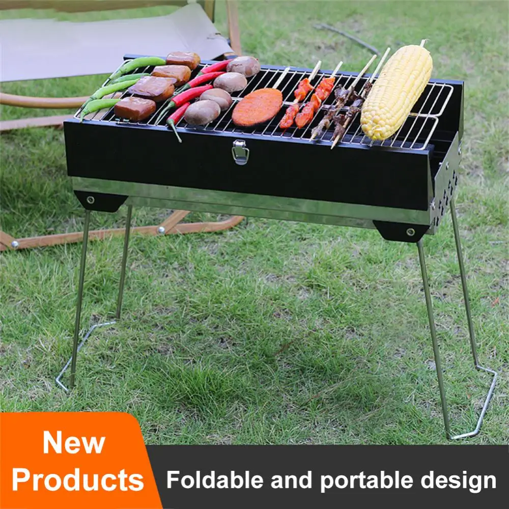 Outdoor BBQ Grills, Folding Portable Wood and Carbon Barbecue, Charcoal Stove for Cooking Carbon Meat Grills