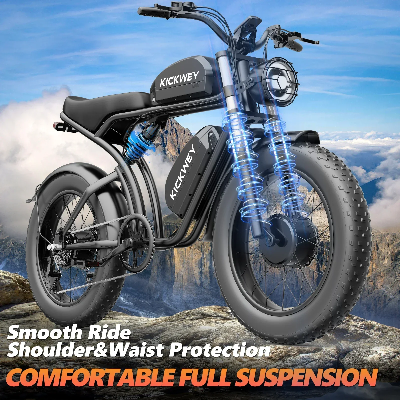 Фото EBIKE НОВЫЙ K7Pro 3000 Вт 48 В 40 Ач Максимальный двойной двигатель с двумя батареями Электрический мотоцикл 20 дюймов Внедорожный электрический велосипед 7 скоростей №2