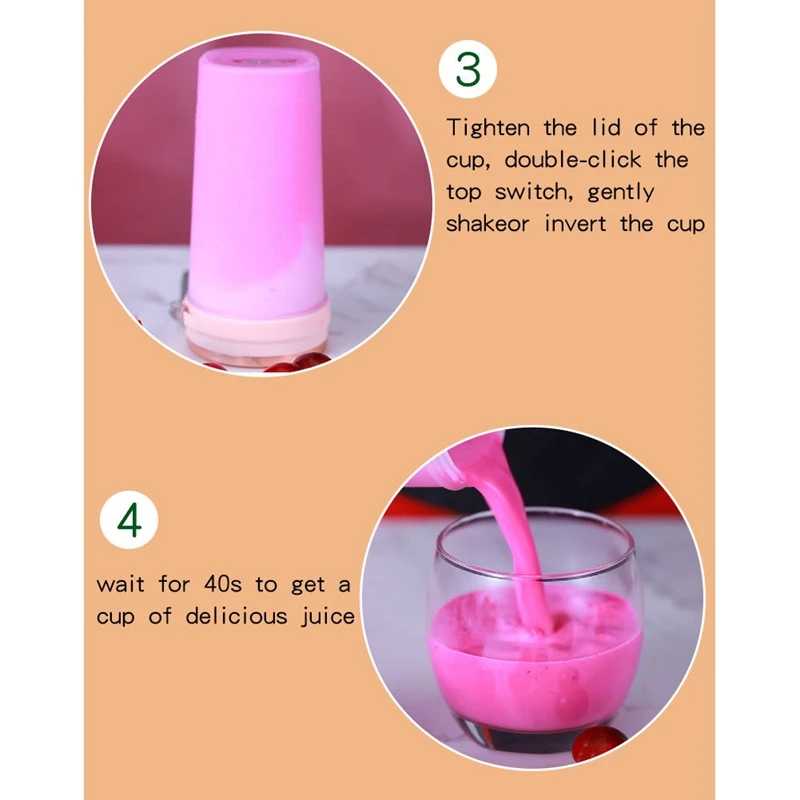 USB Electric Safety Juicer Cup 6-Blades Fruit Juice Mixer Rechargeable Juicing Mixing Crush Ice Smoothie Maker