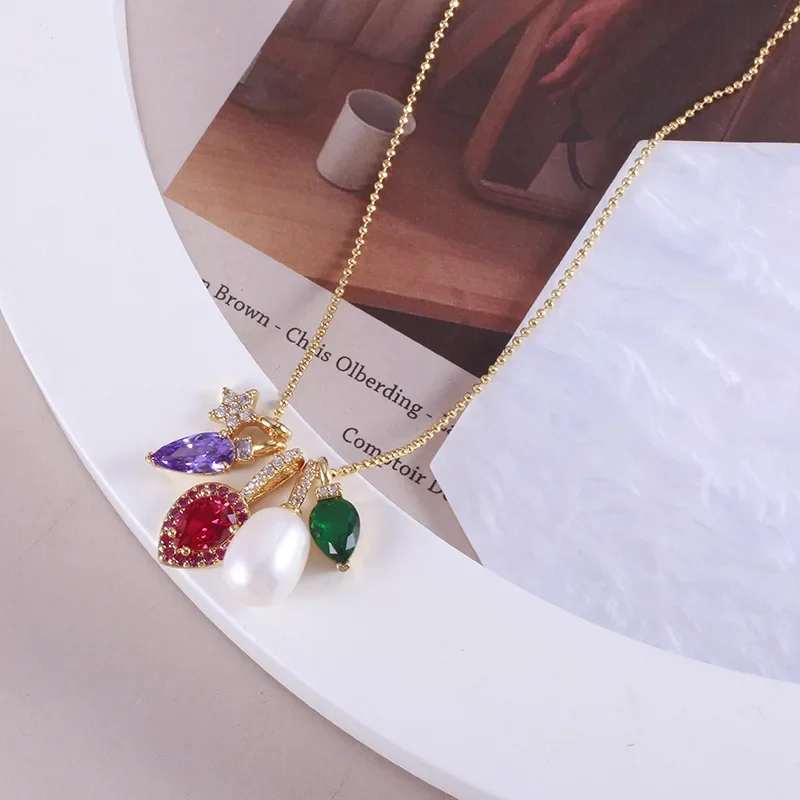 

European And American Accessories Wholesale Color Zircon Inlaid Water Drop Love Star Pearl Multi Pendant Fashion Necklace