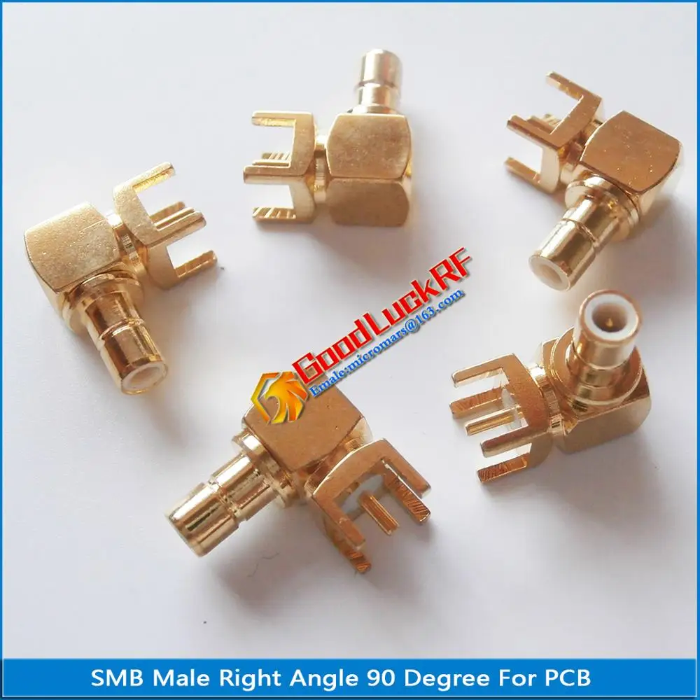 

10X Pcs/lot RF Connector SMB Male Jack Right Angle 90 Degree Solder Square PCB PC Board Mount Plug Brass GOLD Plated