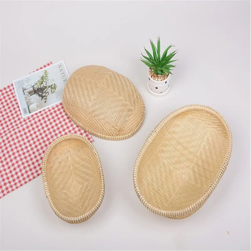 

Woven Oval Basket Fruit Living Room Household Dried Fruit Tray Storage Basket Bamboo Weaving Three Piece Set