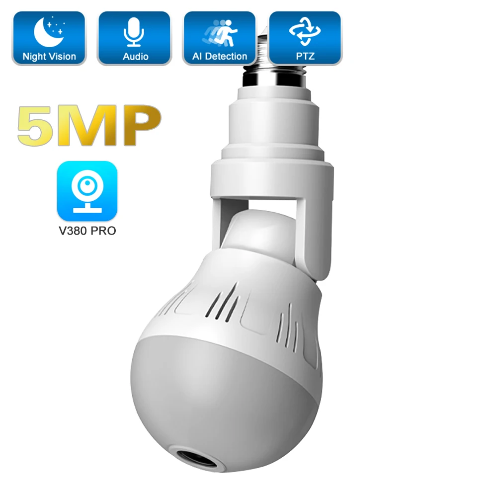 

360 Wifi Panorama Camera Bulb 3MP Panoramic Night Vision Two way audio Home security Video Fisheye Lamp Surveillance Camera
