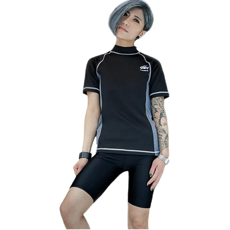 HaleyChan Women Trans Lesbian Tomboy Zip Up Chest Binder Quick-Drying Swimwear Swimsuit Corset Vest Tank Top+Swimming Pants Tops