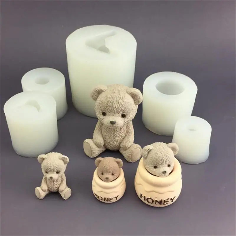 1PC Korean Version of Teddy Bear Honey Jar Silicone Mold Chocolate Baked Cake Aromatherapy Candle Gypsum Dropping Glue