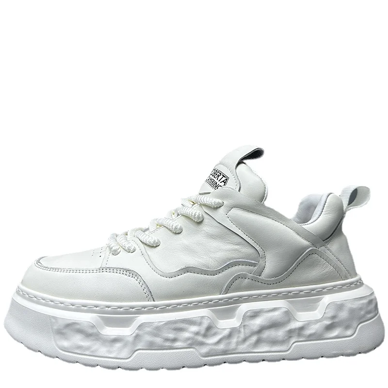 

Genuine Leather Shoes for Men Thick Soles Increase Height Vulcanized Shoes Comfortable Sports Casual Trendy Elevated Shoes Men's