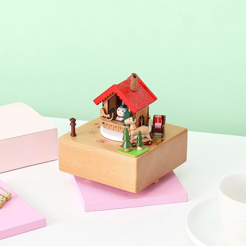 

New Year Gift Eight-tone Box Children's Education Music Box Handmade Wooden Music Box Carousel Family Decoration Holiday Gifts