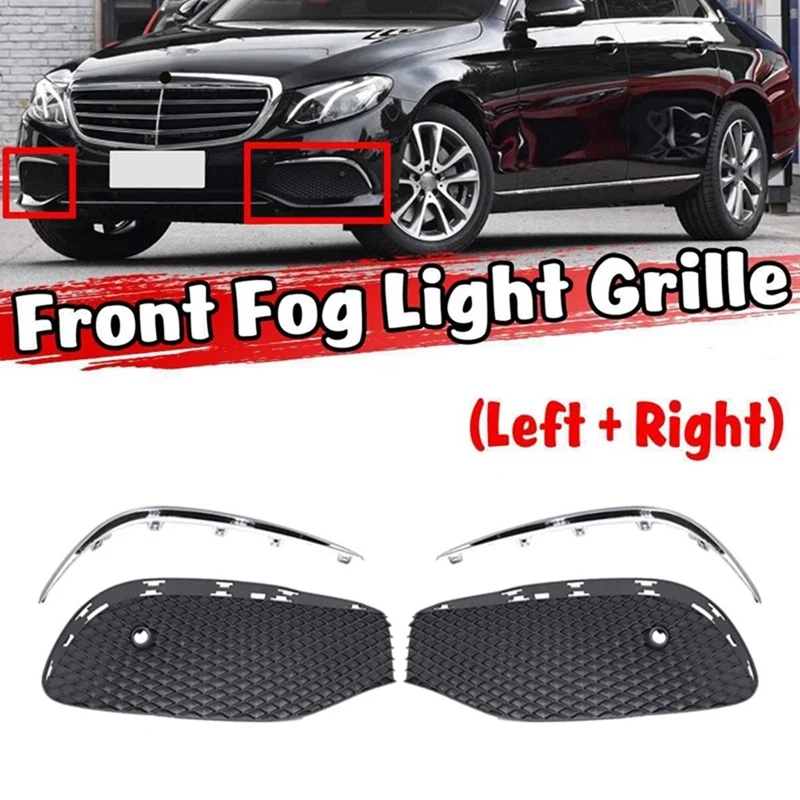 

1Pair Car Front Bumper Fog Light Grille Fog Lamp Grill Cover With Chrome Strip For Mercedes-Benz E Class W213 2016-2020