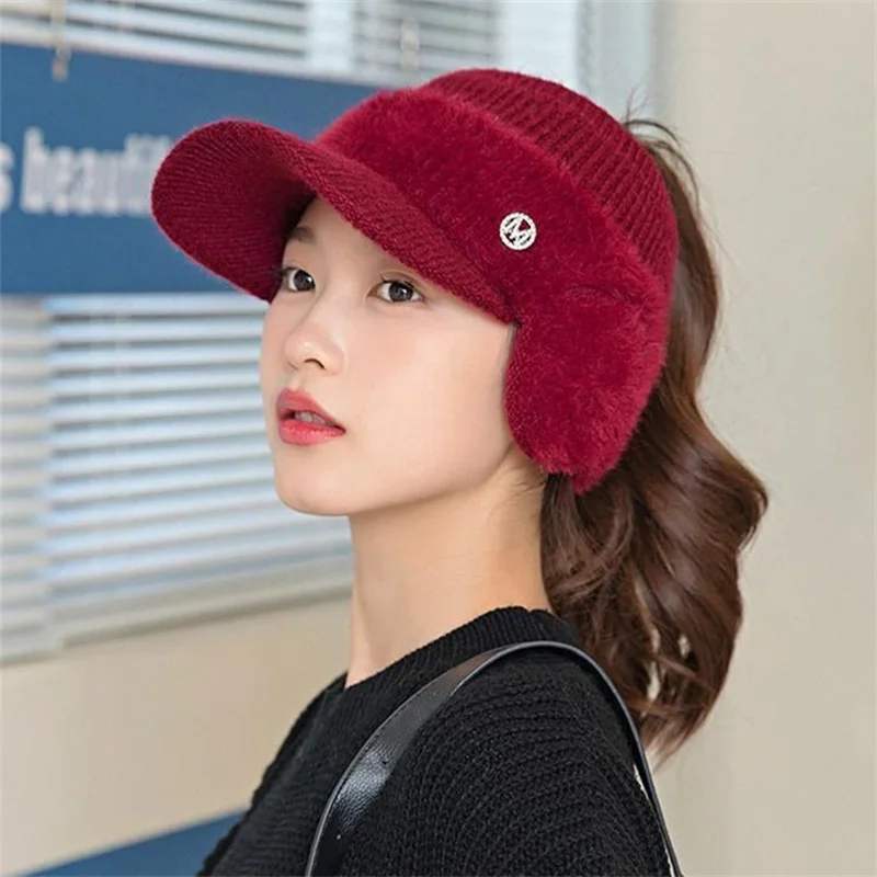 Hats Beanie Hat Bonnet Ski Mask Caps Winter Hat Hats for Women Red Black Thick Keep Warm Fur Big Size 60cm шапка женская шапка