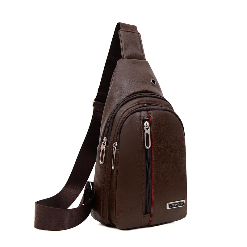 

PU Leather Men's Messenger Bag Double Zipper Chest Bag Business Men's Shoulder Bag Ipad Computer Storage Bag Outdoor Waterproof