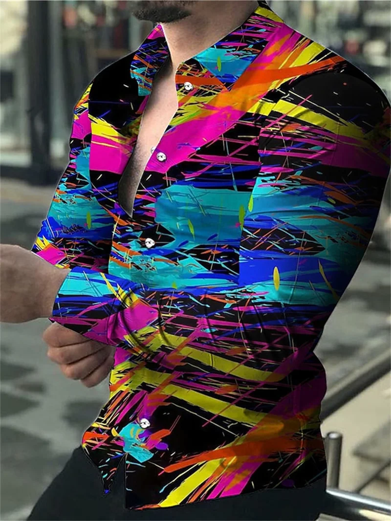Spring Autumn Men's Luxury Fashion Shirts Print Lapel Designer Slim Long Sleeve Button-Up Shirts Cozy Social Club Prom Bar