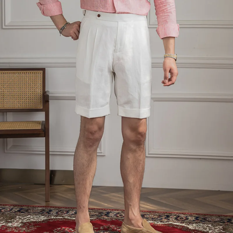 Льняные летние прямые шорты из Неаполь мужские однотонные деловые классические