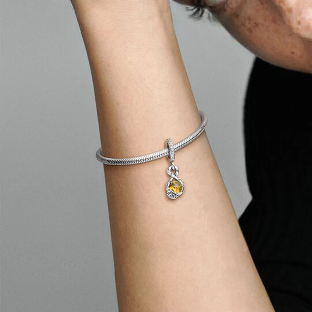 Pandora-Bracelet sans fil en argent 925 pour femme, la belle et la bête, le poivre, rose, breloque pendante, romantique, bijoux à bricoler soi-même