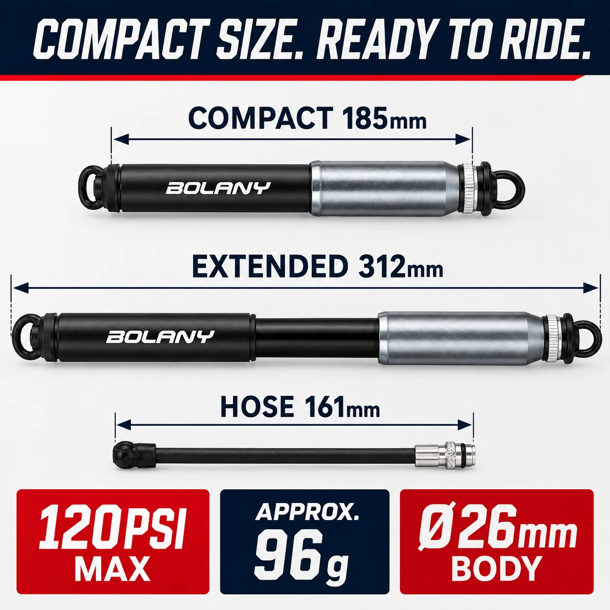 Мини-насос для велосипеда BOLANY, 120 PSI, из алюминиевого сплава, портативный ручной насос с креплением для шланга и клапанами Presta и Schrader для горных и шоссейных велосипедов. (art.: 3920dcce3791f) - 3920dcce3791f