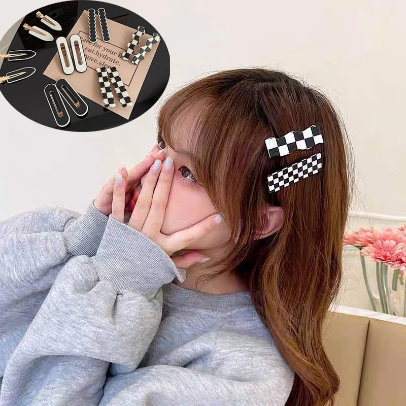 

Черные белые шахматные заколки для волос, элегантные Геометрические заколки для волос для девочек, заколка-пряжка для утки, аксессуары для волос