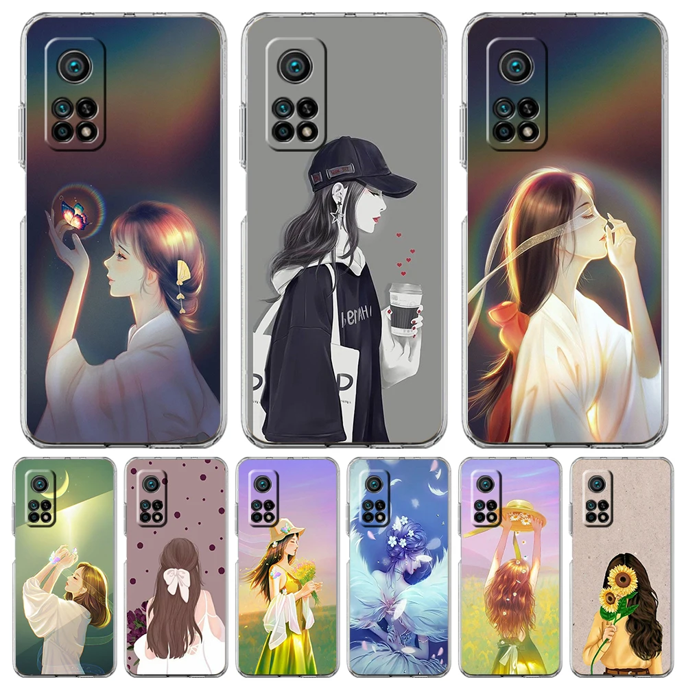 

Cartoon Scenery Girl Soft Transparent Phone Case For Xiaomi Mi Poco X3 X4 NFC F3 M3 M4 12 11 Ultra 11T 11X Pro Lite 5G Shell Bag