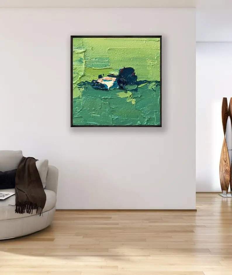 

Green Abstract Painting on Canvas Original Art, Landscape Painting,Abstract Art, Living Room Wall Art, Large Wall Art Square Art