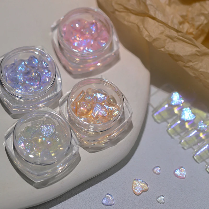 

30/40PCS Aurora Heart-shaped Nail Art Decoration Color Love Diamond Rhinestone Fine Sparkling Pearlescent 3D Resin Nails Art
