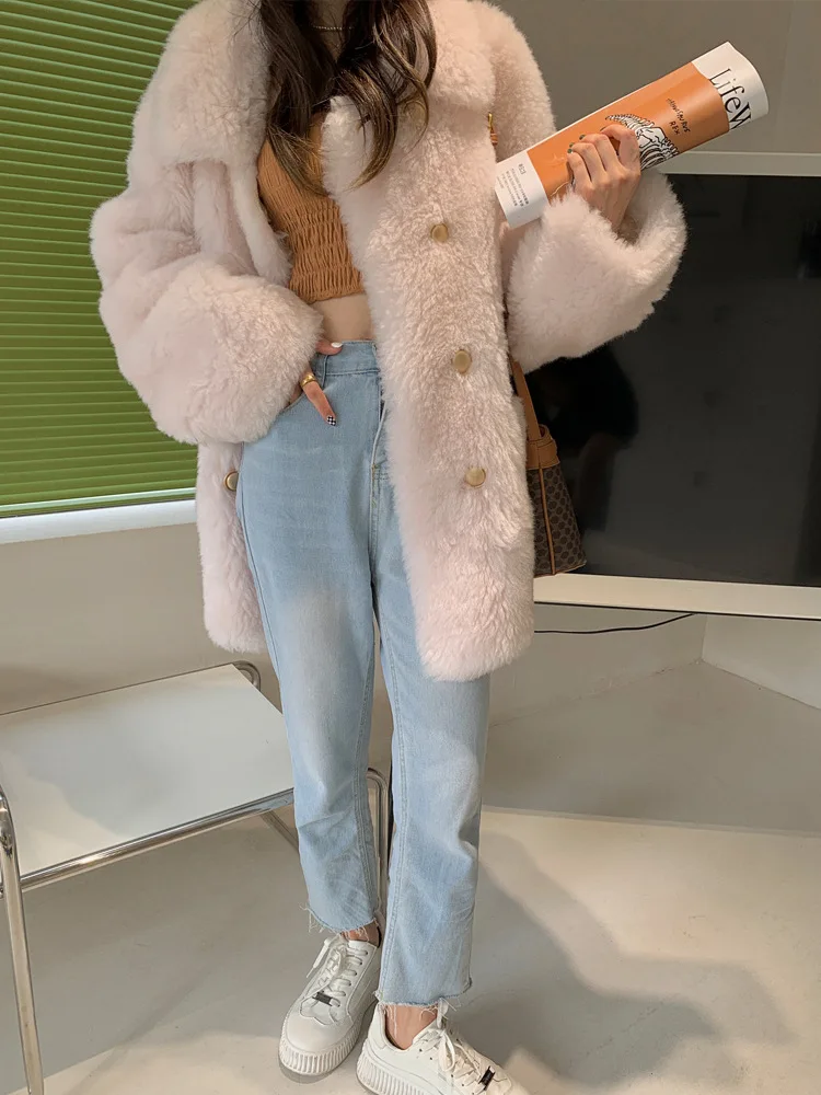 Sheep Shearing Coat 2022 New Fashion Warm Lamb Wool Mid-length Fur Coat for Women