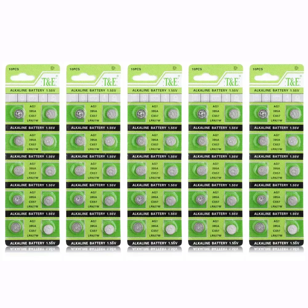 

Новинка, 50 шт., щелочные батарейки AG7 LR927 LR 1,55 927, батарейки LR927 LR57 SR927W 399 GR927 395A 195 395 399