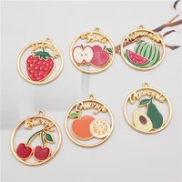 6pcs mix enamel fruit charms apple strawberry cherry orange watermelon avocado diy pendants bracelet earrings necklace accessory