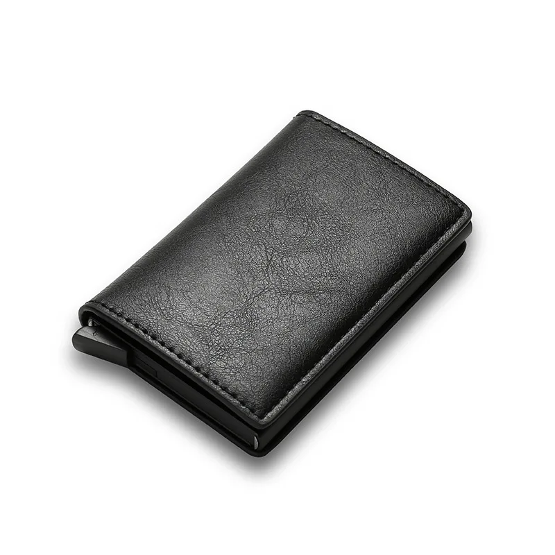 Men's Wallet Aluminum Box  Cards Holders Leather RFID Wallet Mini Money Clips  Women Small Purse Free Engraving Logo