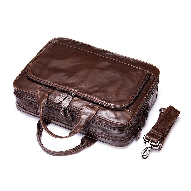 Free Customized Name Genuine Leather Large Capacity Laptop Handbag Briefcase Cowhide Computer Bag Business Conference Men's Bag