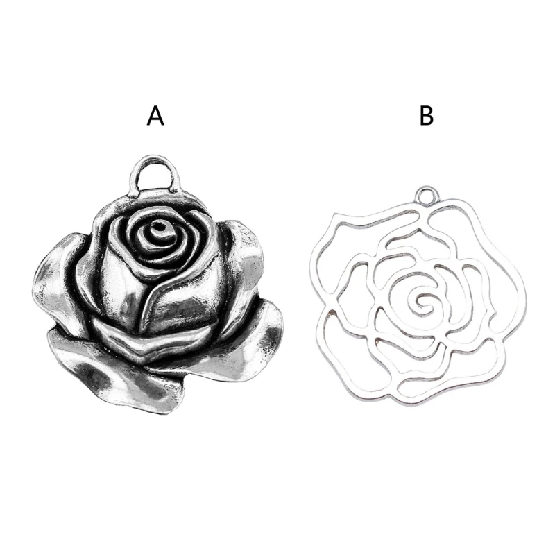 

E0BF Vintage Rose Flower Pendant Necklace Handmade Flower Beads with Loop DIY Jewelry