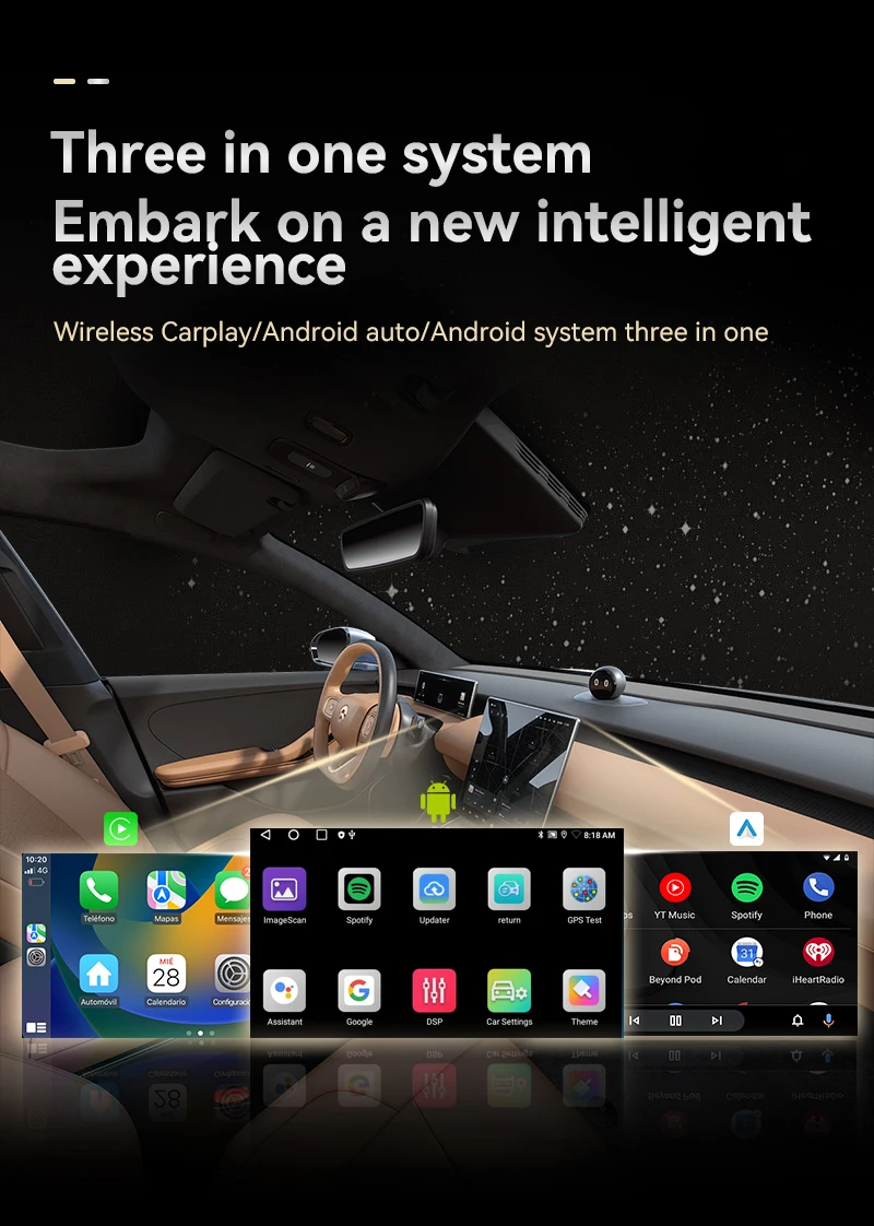 Фото Новый серо-оранжевый серебристый Android 13 CarPlay AI Box: Беспроводной Android Auto, мультимедийный стриминговый бокс для автомобиля №5