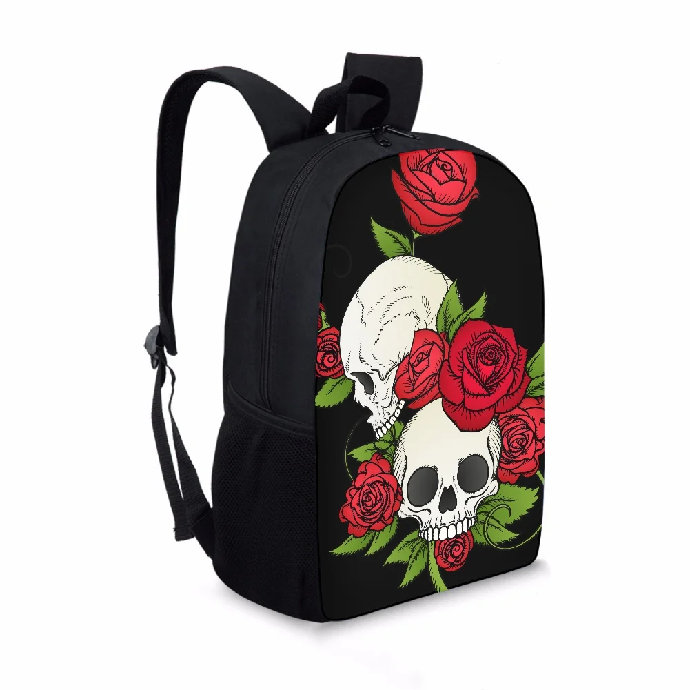 FORUDESIGNS Gothic Skull and Rose Printing 3Pcs/Set School Bag Pencil Box Backpack for Teenage Kids Travel Daypack Big mochilas