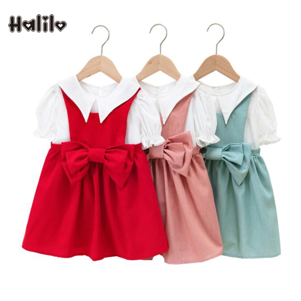 

Halilo Toddler Girl Summer Outfits White Blouse + Dress Two Pieces Princess Birthday Children Clothing