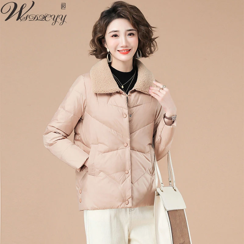 Light Weight Cropped Puffy Jacket Women's Winter Fashion Thin Casual Lamb Collar Down Jacket Warm Single Breasted Parkas Outwear