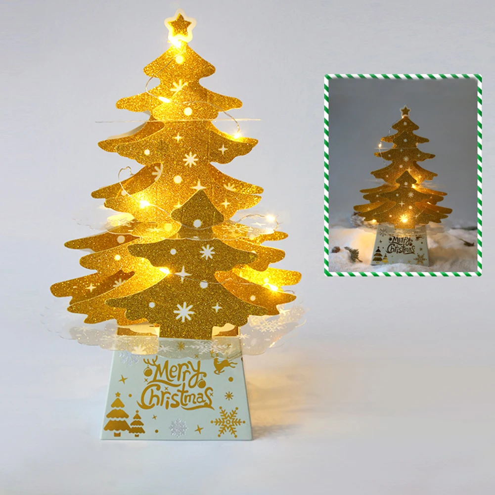

Mini Desktop Christmas Card Ornament Shiny Christmas Tree With Lights Kit For Wedding Party Shopwindow Decoration