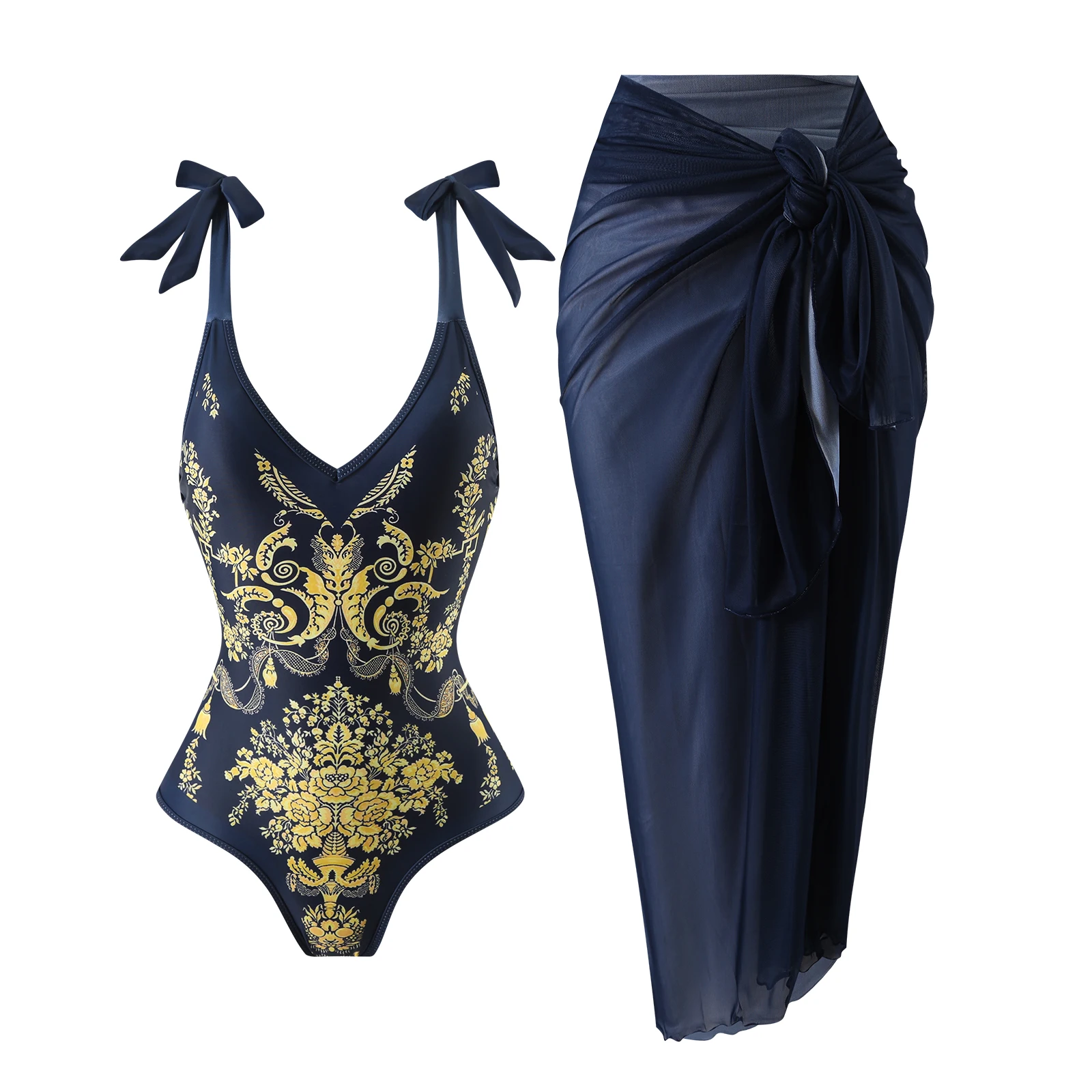 Роскошный Цельный купальник женская накидка черный с принтом новинка 2024