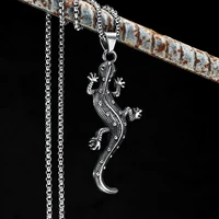gecko lizard necklaces 316l stainless steel retro men pendants chain rock punk party for friend male jewelry amulet best gift