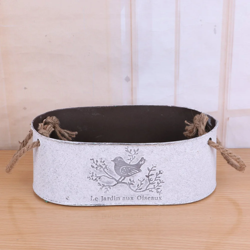 

Flower Pot Rustic Simulation Flower Holder with Strap Handles 25x14x13cm