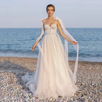 adln fashion glitter tulle wedding dresses spaghetti straps civil a line bridal gown detachable boho bride dress robe de mairee