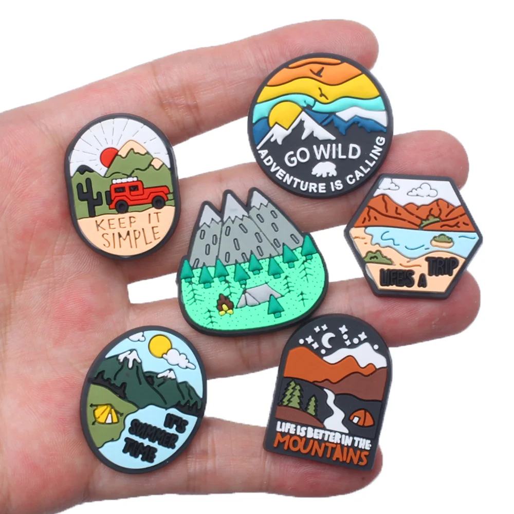 

Single sale 1pcs Tourist scenery shoe Charms Shoe Accessories Decorations Fit Wristband Croc Jibz Charm Party Present