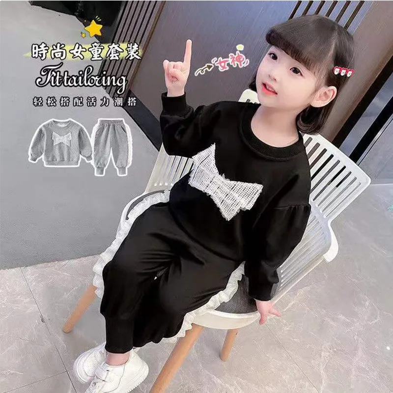 

Little Girl Korean Sports Two-piece Set 2023 New Children's Fashionable Spring And Autumn Sweater Trousers Girls' Leisure Suit