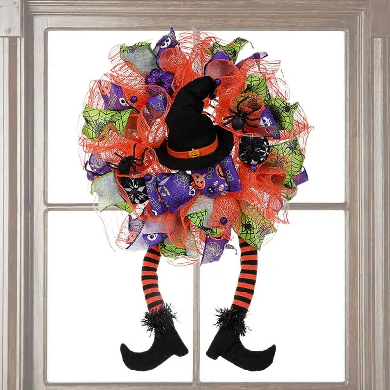 

Halloween Witch Decorations Wreath Halloween Door Clown Garland Witch Leg Pumpkin Pattern Fake Spider And Witch Hat For Window