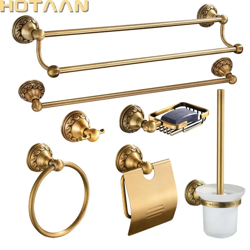 

NEW Free shipping Antique Brass Aluminium Bathroom Accessories Set,Robe hook,Paper Holder,Towel Bar,Soap Basket,Bathroom Fitting